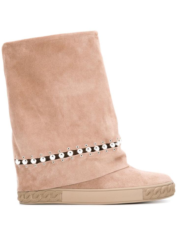 Casadei Roll Top Boots - Nude & Neutrals