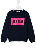Msgm Kids Logo Print Sweatshirt, Girl's, Size: 10 Yrs, Blue