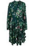 Rochas Floral Print Gathered Dress - Green