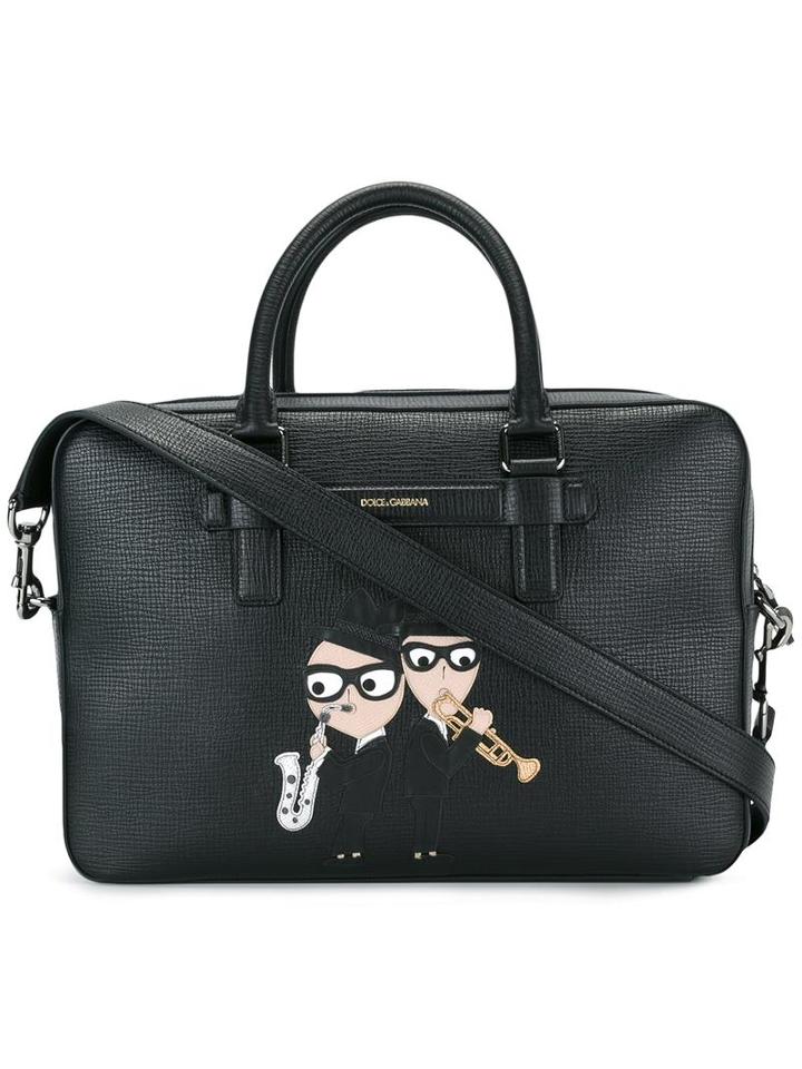 Dolce & Gabbana Mediterraneo Designers Patch Tote, Men's, Black, Leather