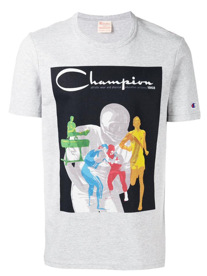 Champion Logo Print T-shirt, Men's, Size: Small, Grey, Cotton/polyester