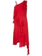 Goen.j One Shoulder Asymmetric Ruffled Silk Georgette Dress - Red