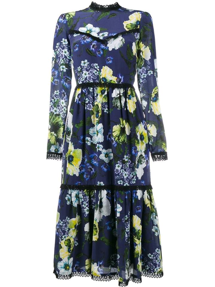 Erdem Floral Print Tiered Dress - Blue