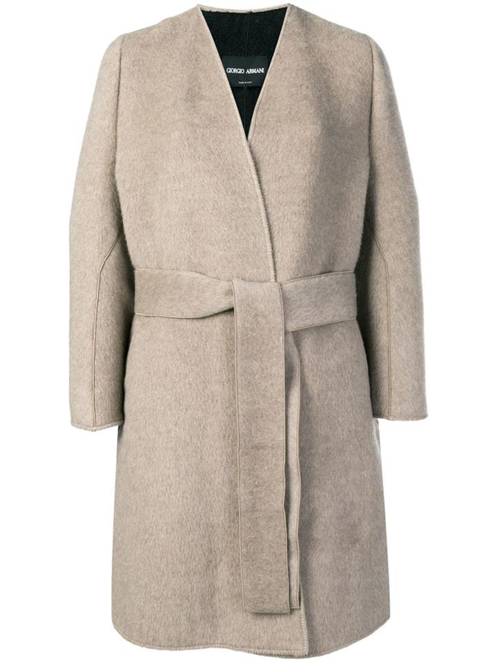 Giorgio Armani Belted Knit Coat - Neutrals