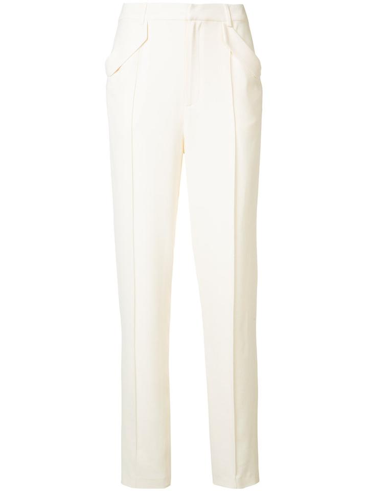 Sally Lapointe - Flap Pocket Trousers - Women - Silk/acetate/viscose - 6, Women's, White, Silk/acetate/viscose