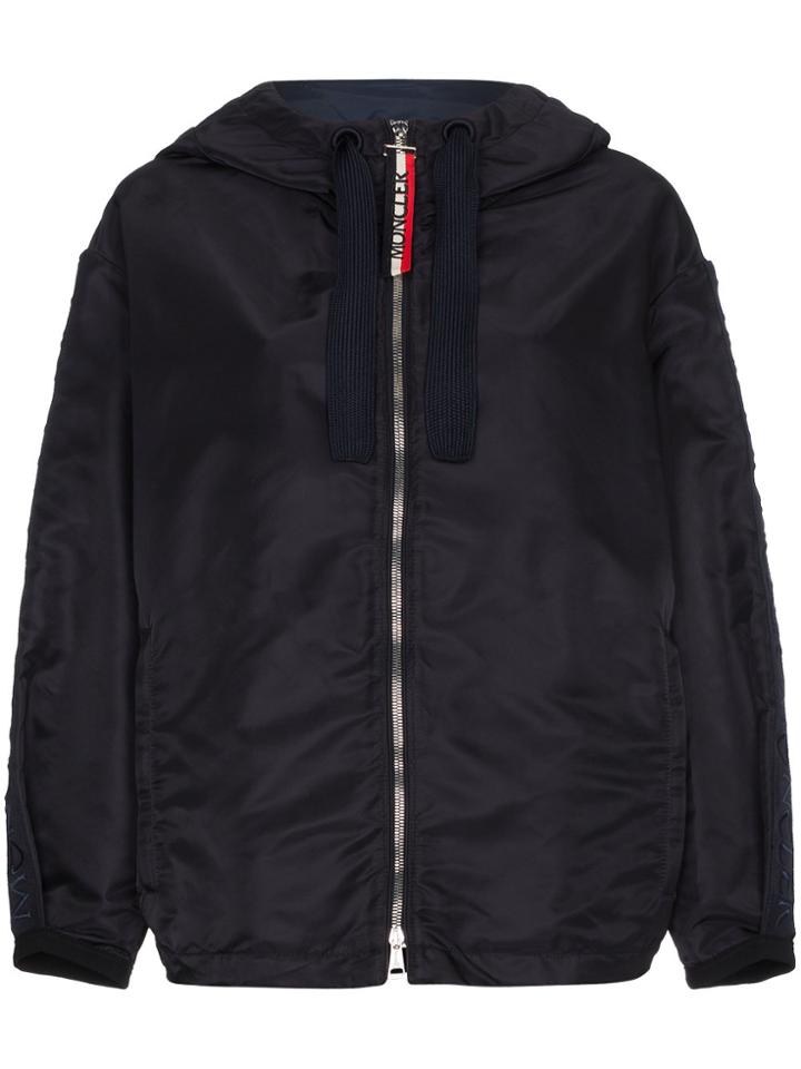 Moncler Hooded Jacket With Logo Sleeves - Blue