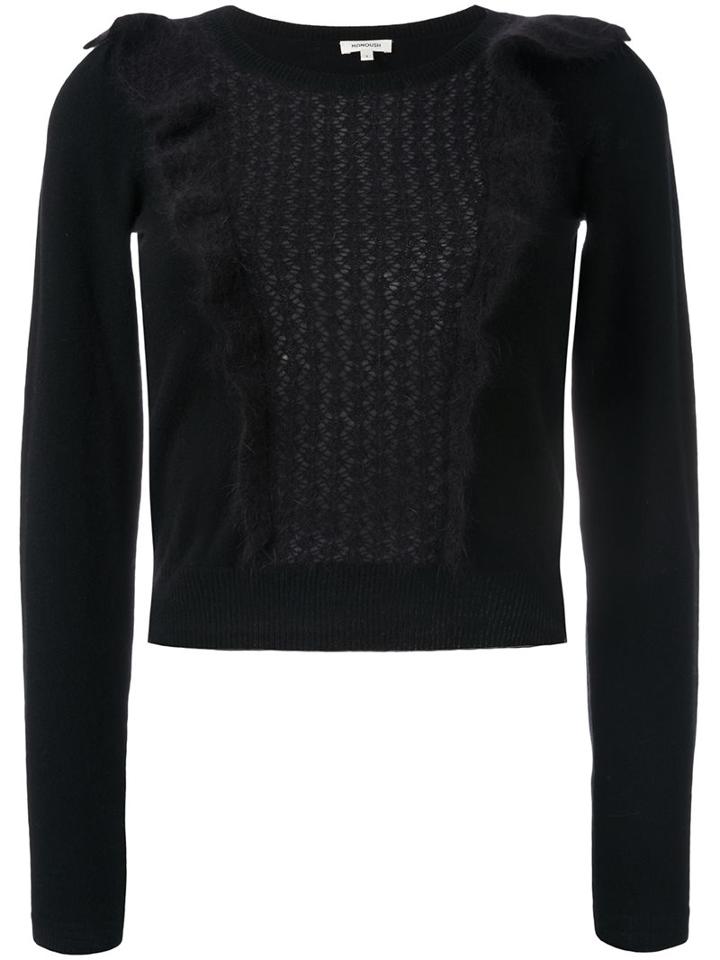 Manoush Ruffle Cable Knit Jumper, Women's, Size: Large, Black, Nylon/angora/cashmere/merino