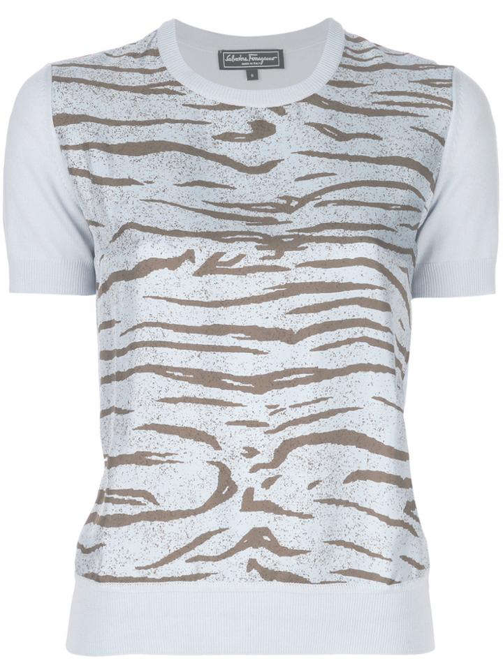 Salvatore Ferragamo Tiger Print Knitted Top - Blue