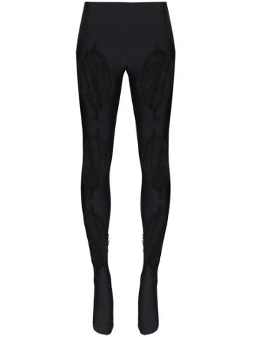 Versace Sheer Lace Panelled Leggings - Black