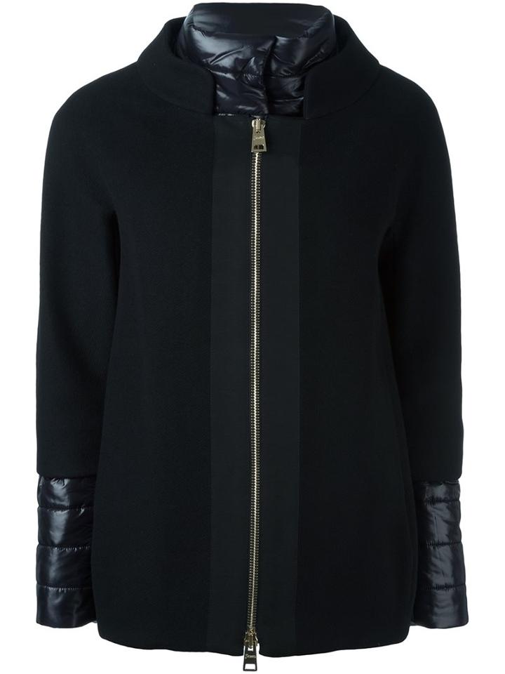 Herno Layered Sleeves Short Jacket, Women's, Size: 44, Black, Polyamide/polyester/wool