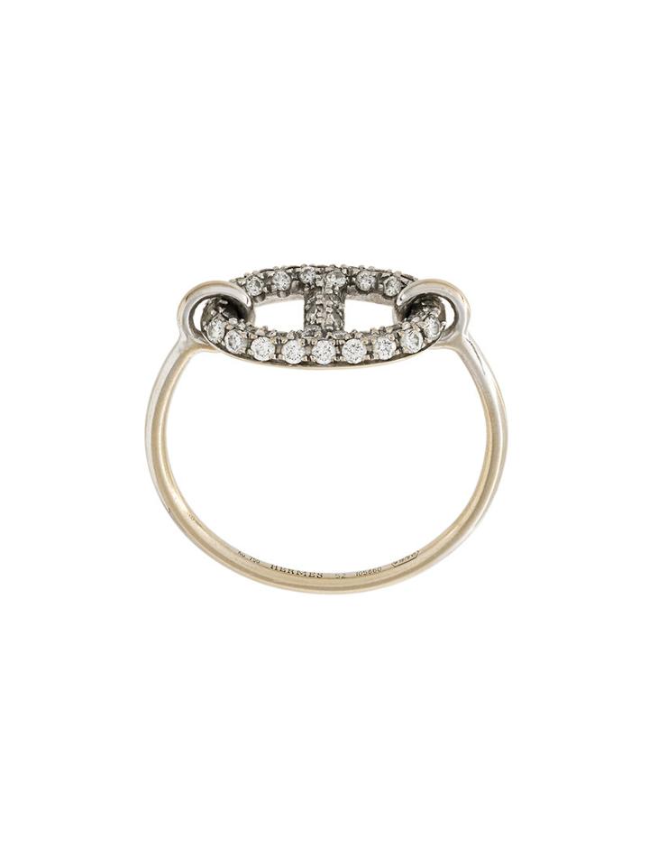 Hermès Vintage Ancre Diamond Ring, Women's, Metallic