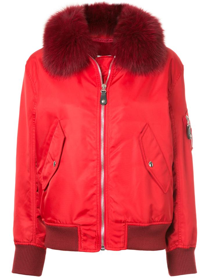 Army Yves Salomon Fur Collar Bomber Jacket - Red