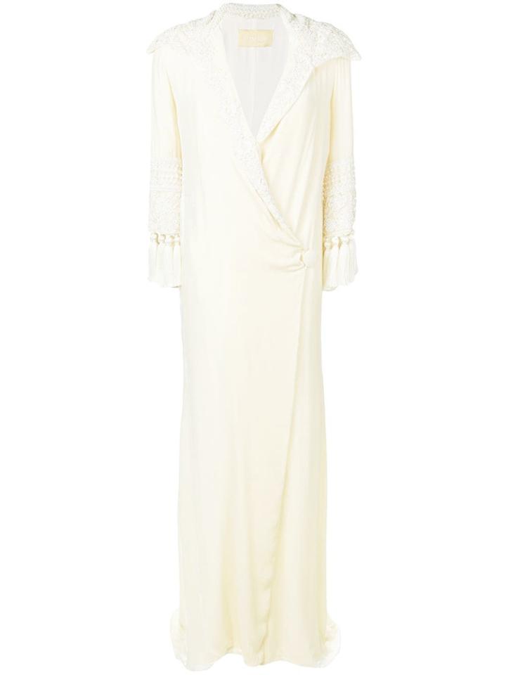 Parlor Embellished Wrap-effect Gown - White