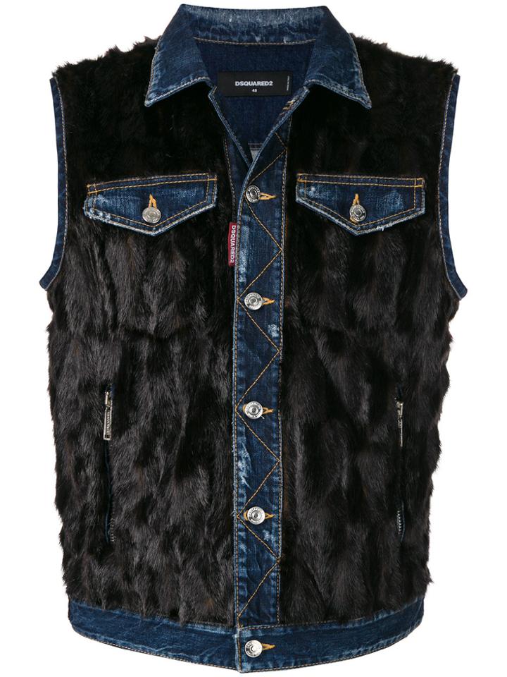 Dsquared2 Sleeveless Denim Fur Vest - Blue