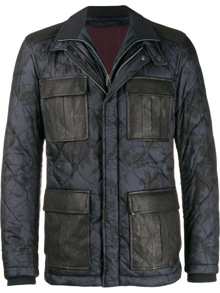 Etro Quilted Camoflage Coat - Blue