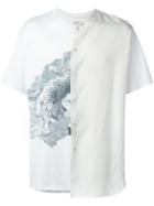 Maison Margiela Tiger Print Contrast Panel T-shirt, Men's, Size: 46, White, Cotton/silk