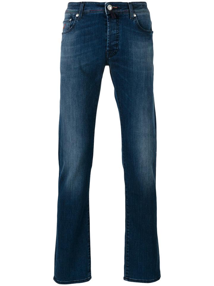 Jacob Cohen Stonewashed Slim Fit Jeans, Men's, Size: 34, Blue, Cotton/spandex/elastane