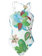 Tory Burch Floral Print Swimsuit, Women's, Size: M, White, Nylon/spandex/elastane/polyester