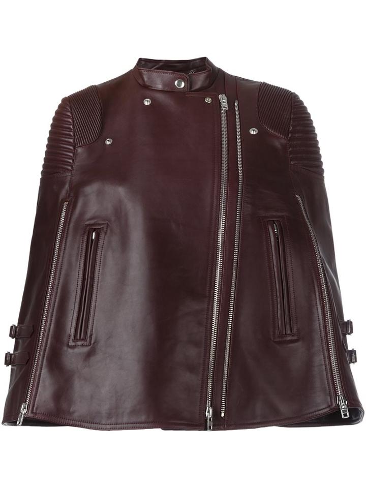 Givenchy Short Biker Poncho, Women's, Size: 36, Red, Calf Leather/acetate/viscose