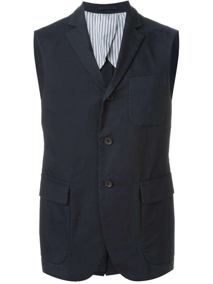 Wooster + Lardini Fitted Waistcoat, Men's, Size: 46, Blue, Polyester/cotton/spandex/elastane