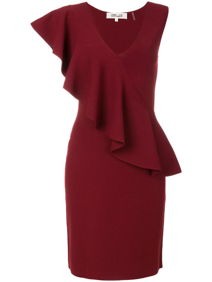 Dvf Diane Von Furstenberg Asymmetric Ruffled Dress - Red