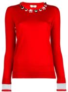 Fendi Embellished Neck Jumper, Women's, Size: 42, Red, Silk/cashmere/polyester/plastic
