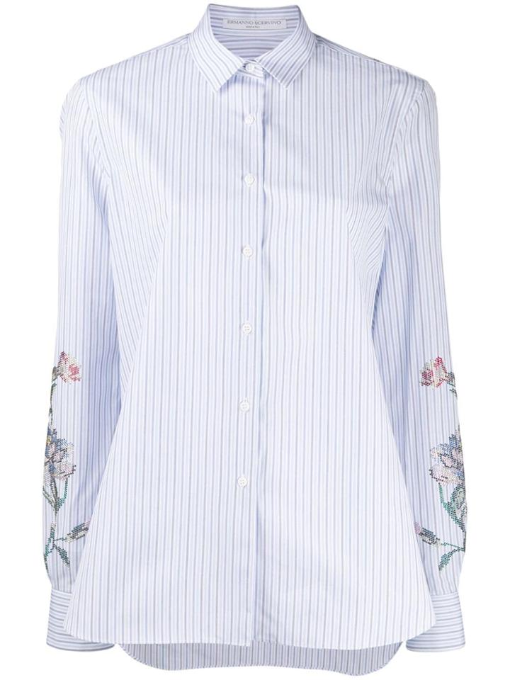 Ermanno Scervino Striped Floral Embroidered Shirt - Blue
