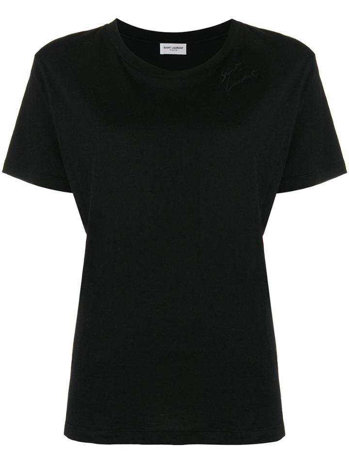 Saint Laurent Logo Embroidered Jersey T-shirt - Black