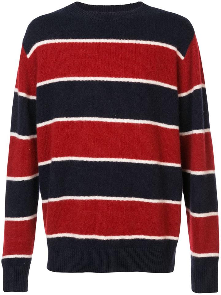 The Elder Statesman Cashmere Super Stripe Crew Neck Jumper - Blue