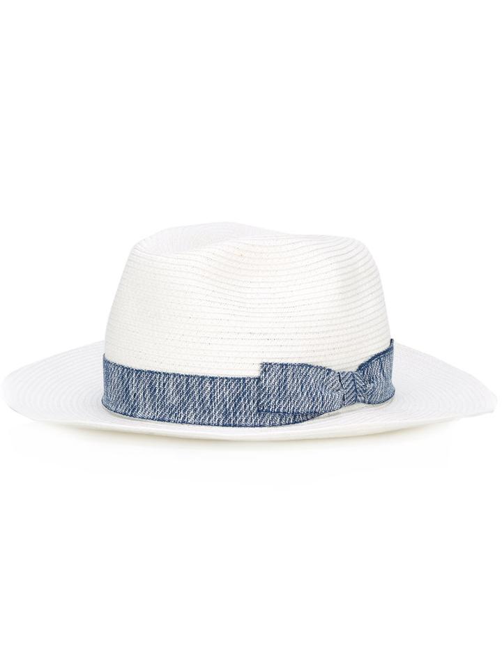 Eleventy Hat With Decorative Trim And Bow, Men's, Size: 59, White, Cotton/paper