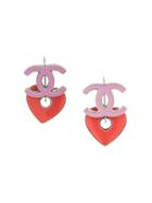 Chanel Pre-owned 2004 Logo Heart Earrings - Red