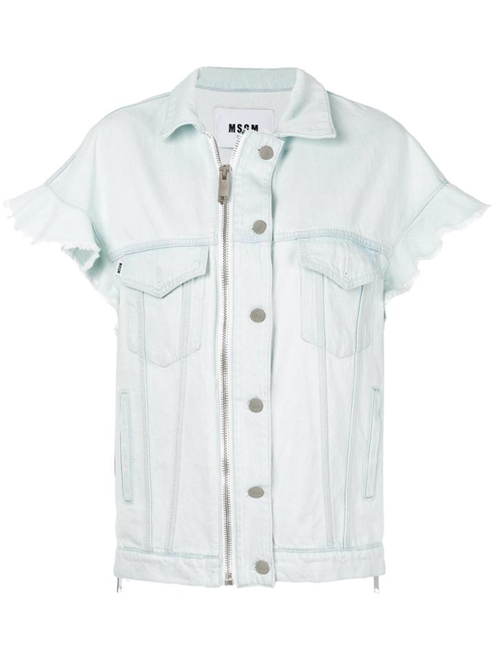 Msgm Ruffle Sleeve Denim Jacket - Blue