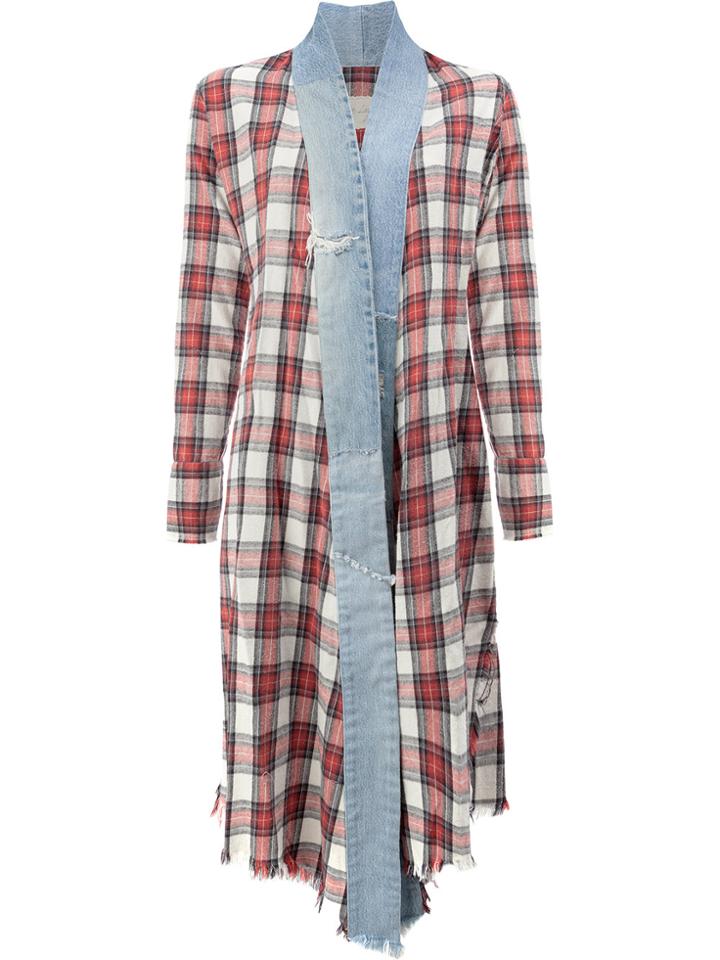 Greg Lauren Vintage Check Long Kimono - Red