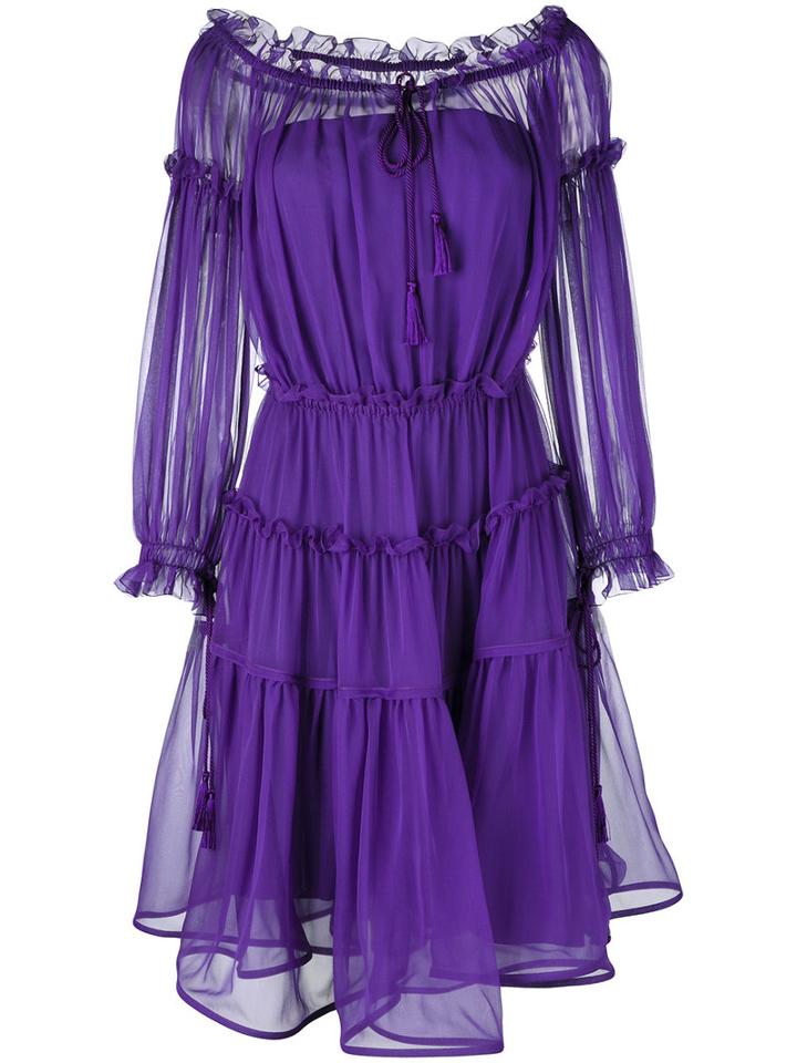 Alberta Ferretti - Panel Flared Dress - Women - Silk - 40, Pink/purple, Silk