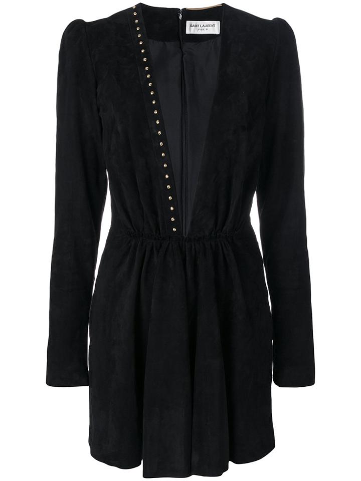 Saint Laurent Plunge Mini Dress - Black