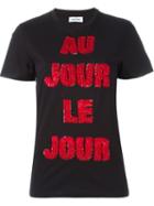 Au Jour Le Jour Sequinned Logo T-shirt, Women's, Size: 40, Black, Cotton/pvc