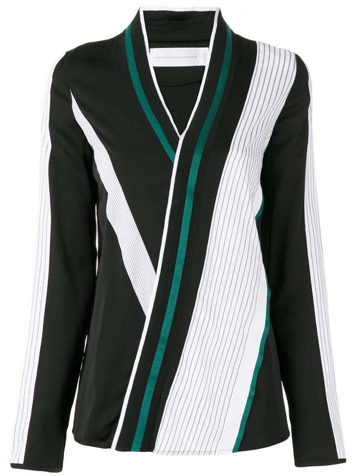 Victoria Victoria Beckham Striped Wrap Blouse - Black