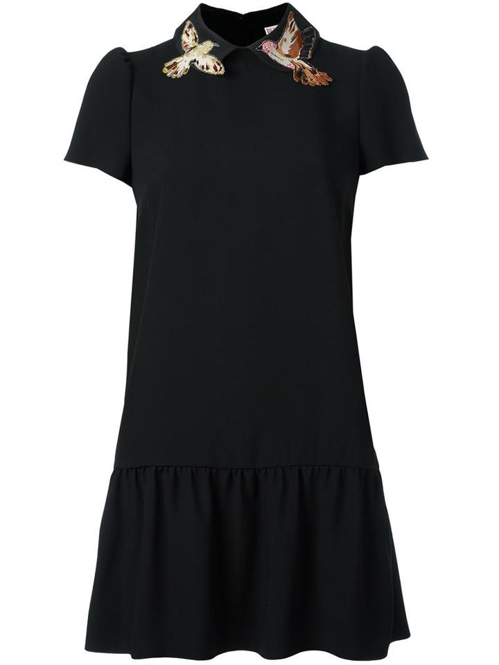 Red Valentino Appliqué Bird Dress, Women's, Size: 42, Black, Acetate/viscose/polyester/silk