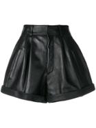 Saint Laurent Turn Up Leather Shorts - Black