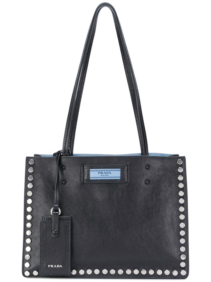 Prada Etiquette Studded Tote Bag - Black