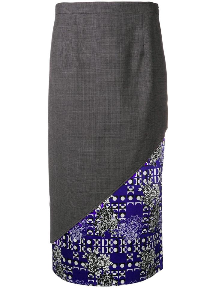 Snow Xue Gao Contrasting Diagonal Panel Skirt - Grey