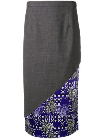 Snow Xue Gao Contrasting Diagonal Panel Skirt - Grey