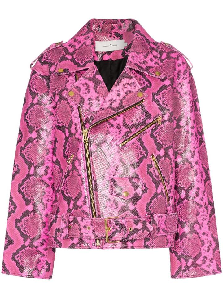 Marques'almeida Python Effect Leather Biker Jacket - Pink