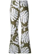 Jucca - Floral Flared Cropped Trousers - Women - Cotton - 38, Green, Cotton
