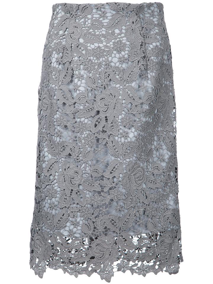 Estnation - Lace Embroidered Skirt - Women - Polyester - 38, Grey, Polyester