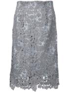 Estnation - Lace Embroidered Skirt - Women - Polyester - 38, Grey, Polyester