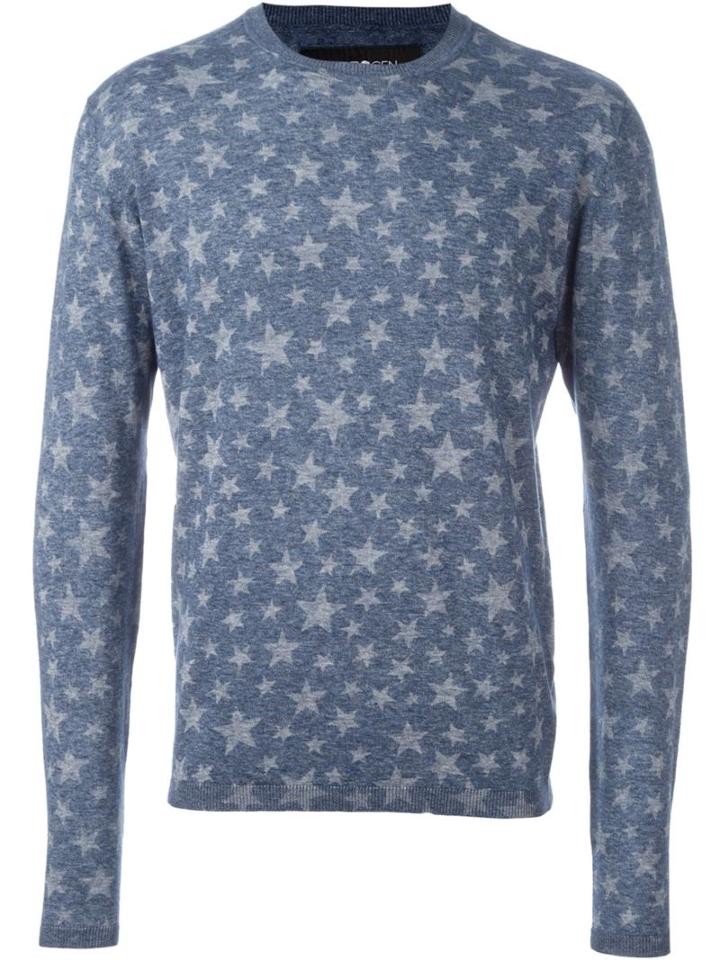 Hydrogen Star Print Knitted Jumper, Men's, Size: Xxl, Blue, Cotton