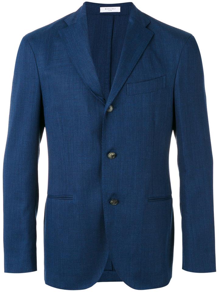Boglioli Three Button Blazer, Men's, Size: 48, Blue, Virgin Wool/spandex/elastane/acetate/cupro