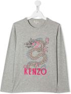Kenzo Kids Dragon Logo Print T-shirt - Grey