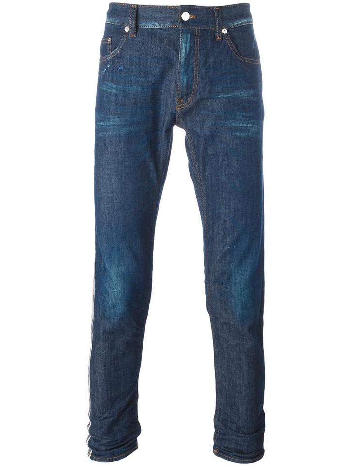 Love Moschino Striped Detail Skinny Jeans, Men's, Size: 32, Blue, Cotton/spandex/elastane